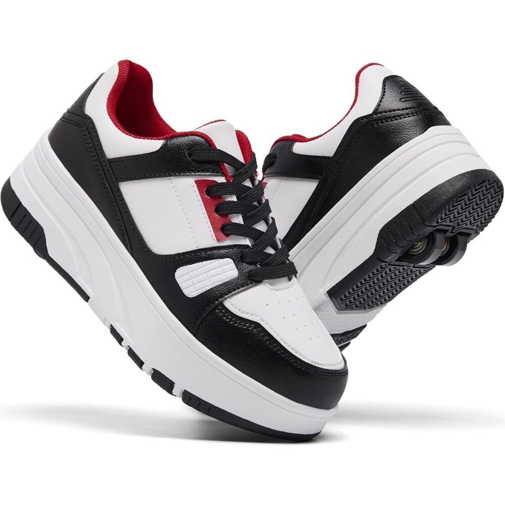 Kids White Black Red Detachable Wheeled Fashion Sneakers Roller Skate Shoes